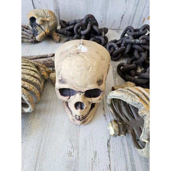 Vintage skull bones skeleton AS IS chains Halloween prop lawn ground - Picture 3 of 11